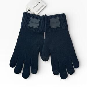 Coach Knit Tech Gloves With Rubber Patch Black L/XL